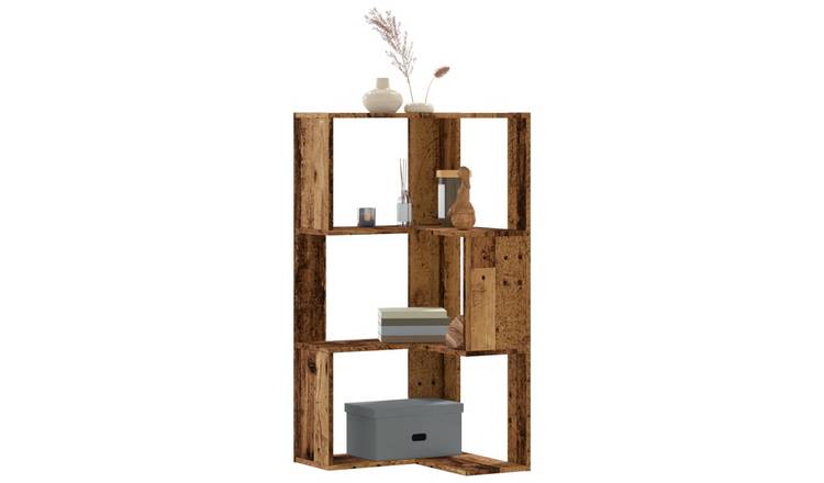Walplus 3 Tier Engineered Wood Corner Bookcase - Dark Wood - 50 x 50 x 102 cm