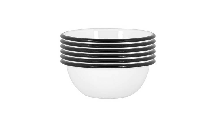 Argon Tableware White Enamel Bowls - Black - Pack of 6