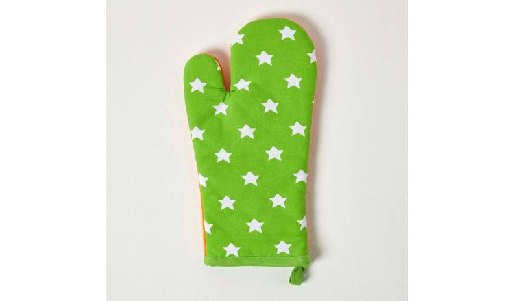 Homescapes Cotton Oven Glove - Orange and Green Stars