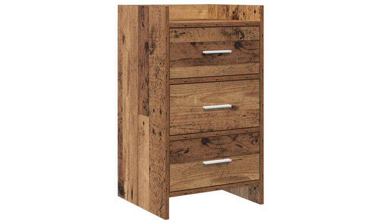 Walplus 3 Drawer Engineered Wood Bedside Table - Old Wood - 40 x 36 x 70 cm