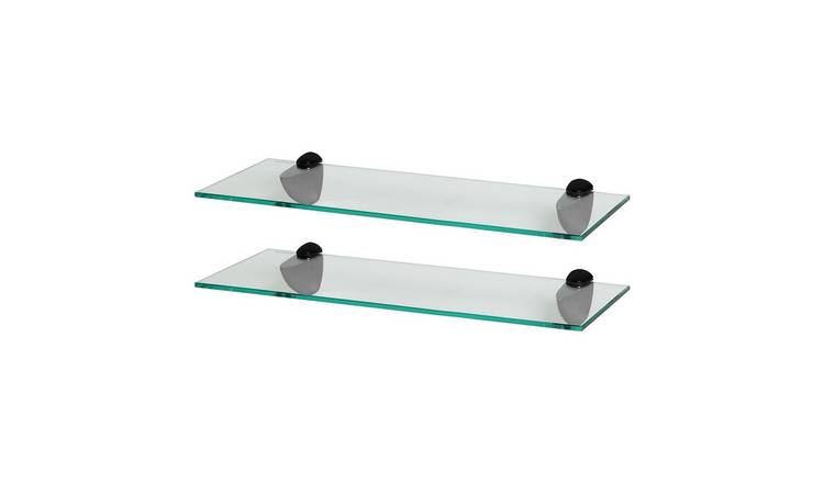 Harbour Housewares Floating Glass Bathroom Shelves - Black - Set of 2