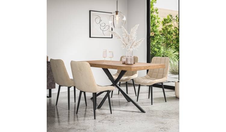 Furniture Online Donni Nova Oak Effect Dining Table & 4 Beige Chairs