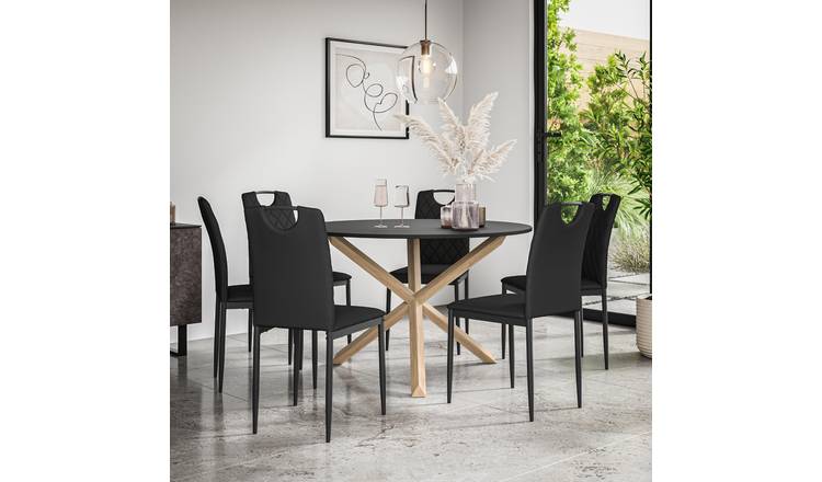 Furniture Online Malvern Monza Black Top Dining Table & 6 Black Chairs