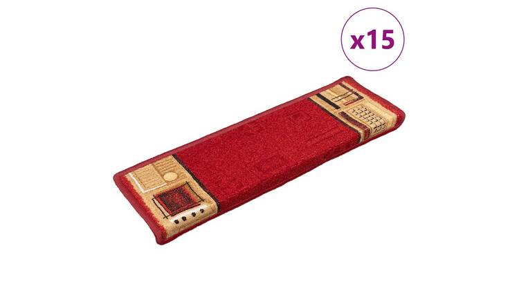 Walplus Pack of 15 Self-Adhesive 3 mm Pile Stair Mats - Red - 65 x 21 cm