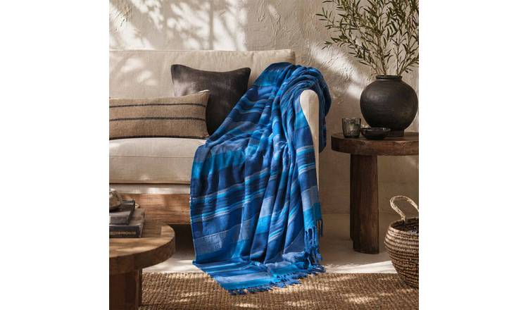 Homescapes Cotton Morocco Striped Throw - 150 x 200 cm - Blue