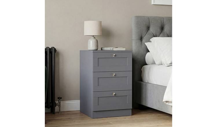 Vida Designs Altino 3 Drawer Bedside Chest - Grey