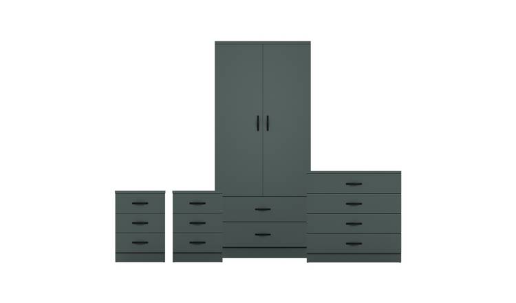 Vida Designs Riano Bedroom Set (Bedsides, 4 Drawer Chest, 2x2 Wardrobe) - Green
