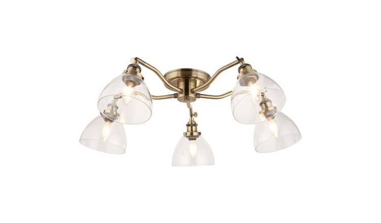 Loops Direct Steel and Glass Semi Flush Ceiling Light - Antique Brass