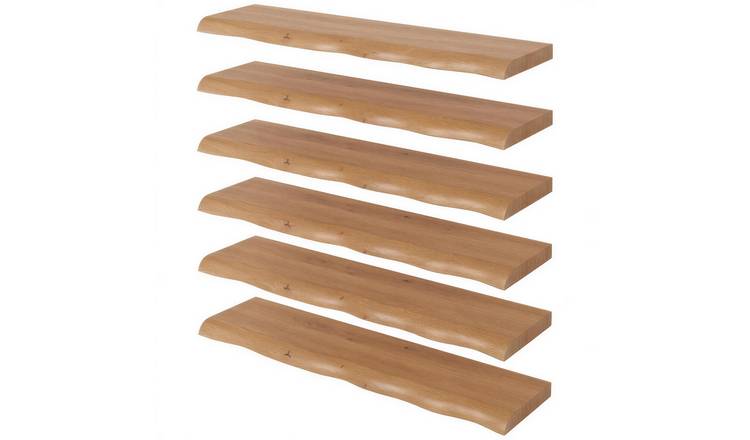 Harbour Housewares 80cm Wooden Live Edge Floating Shelves Pack of 6 - Light Oak