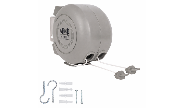 Harbour Housewares Retractable Dual Cord Washing Line - 2 x 15M - Grey