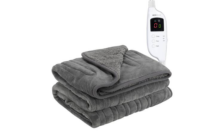 MONHOUSE Single Heated Electric Throw with 9 Heat Setting - Grey