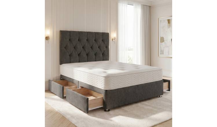 Somnior Chester Linen Small Double 4 Draw Open Coil Divan Bed - Charcoal