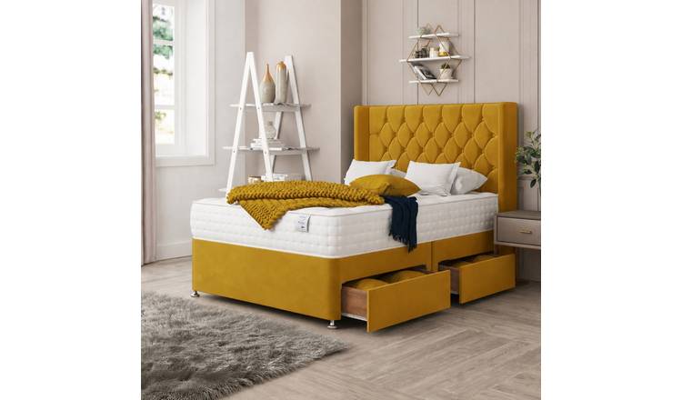 Bed Choices Deluxe King 2 Drawer 54" Headboard Divan Bed Set - Mustard