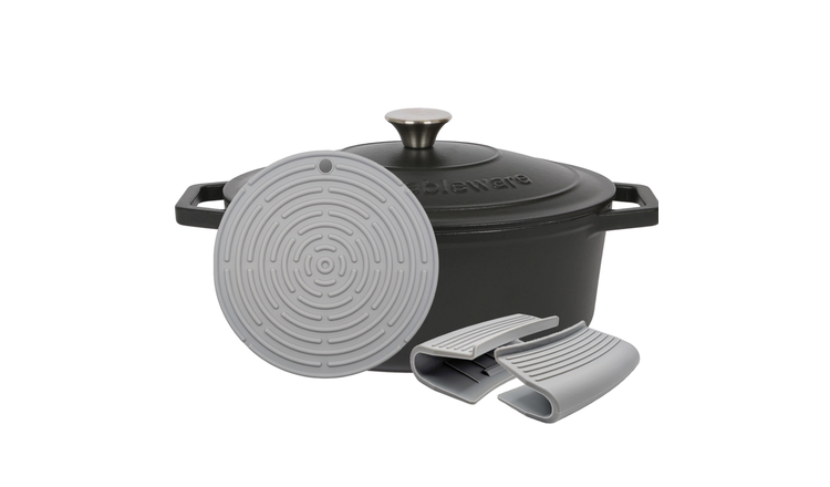 Argon Tableware Oval Cast Iron Casserole Dish - Matt Black