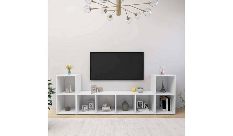 Walplus 4 Piece Engineered Wood TV Cabinet - White - 72 x 35 x 36.5 cm