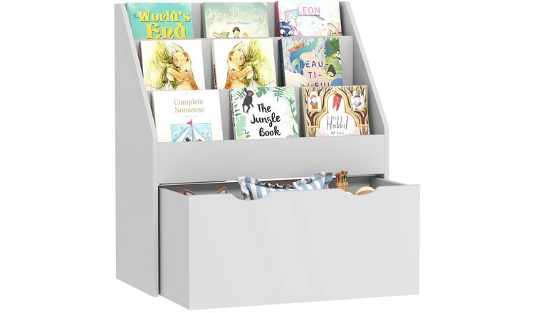 AIYAPLAY 3 Tier Wooden Kids Bookshelf with Shelves and Drawer for Bedroom - Grey
