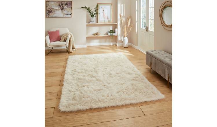 Mega Flooring Beige Shaggy Plain Rug - 60 x 120cm