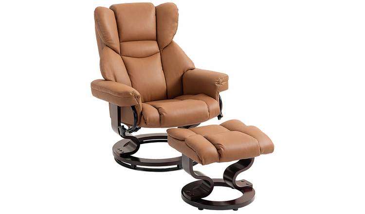HOMCOM PU Leather Swivel Recliner Armchair with Footstool - Brown