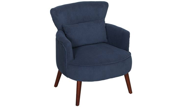 HOMCOM Wooden Modern Armchair with Thick Padded Seat - Blue