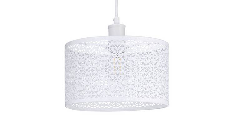 Happy Homewares White Ornate Moroccan Decorated Metal Pendant Shade - 25cm