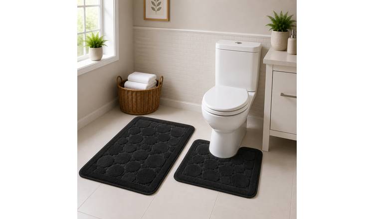 New Edge Blinds Cali Bath Mat & Pedestal Set - Black