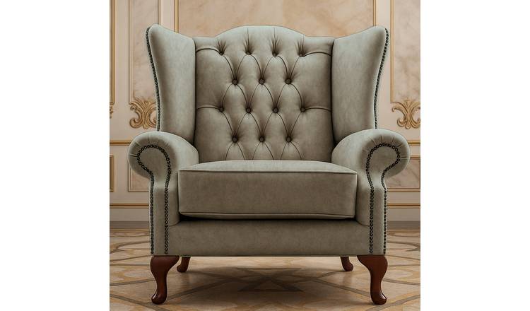 Somnior Dapple Fabric Chesterfield Wingback Armchair - Oatmeal