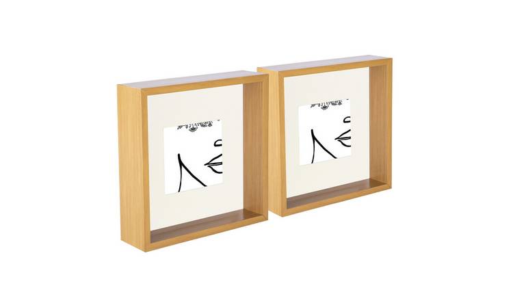 Nicola Spring 3D Deep Box Frames - 8 x 8" with Mount - Set of 2 - Light Wood
