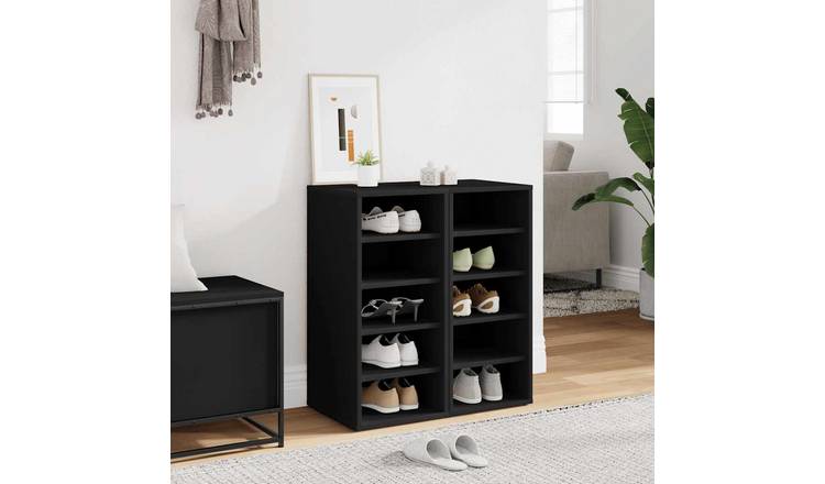 Walplus Pack of 2 Engineered Wood Shoe Cabinet - Black - 31.5 x 35 x 70 cm