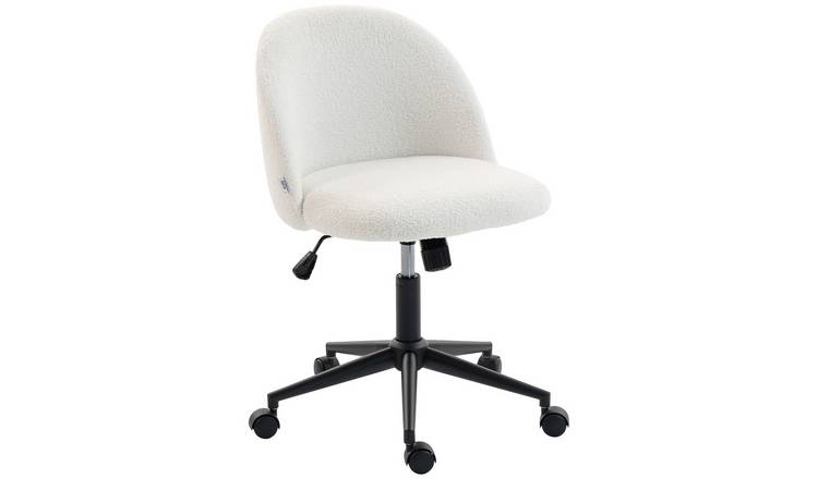 HOMCOM Teddy Fleece Armless Swivel Office Desk Chair - Cream