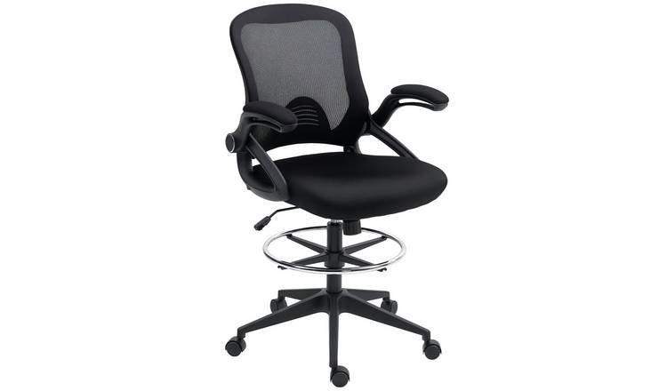 Vinsetto Flip up Armrest Drafting Mesh Office Stool - Black