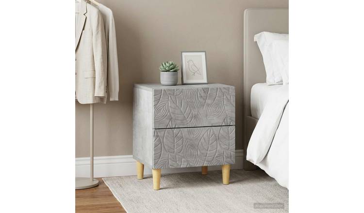 Walplus Pack of 2 Bedside Table - Concrete Grey - 43 x 34.5 x 48 cm