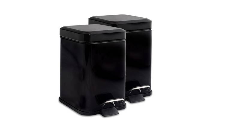 Harbour Housewares Square Bathroom Pedal Bins - 3 Litre - Black - Pack of 2
