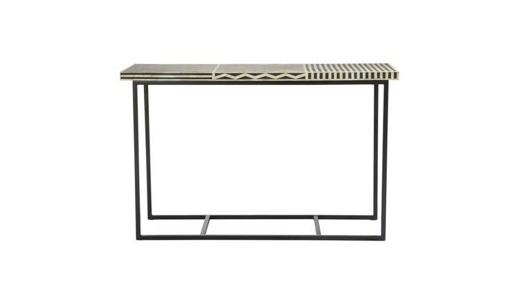 Orsina Boho Mango Wood Bone Inlay Console Table – Black & White