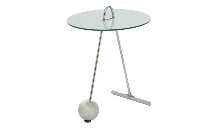 Orsina Oria Marble Effect Glass Top Side Table – White & Chrome