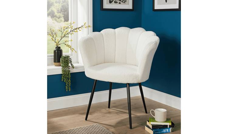 Home Source Scallop Compact Armchair - White Boucle