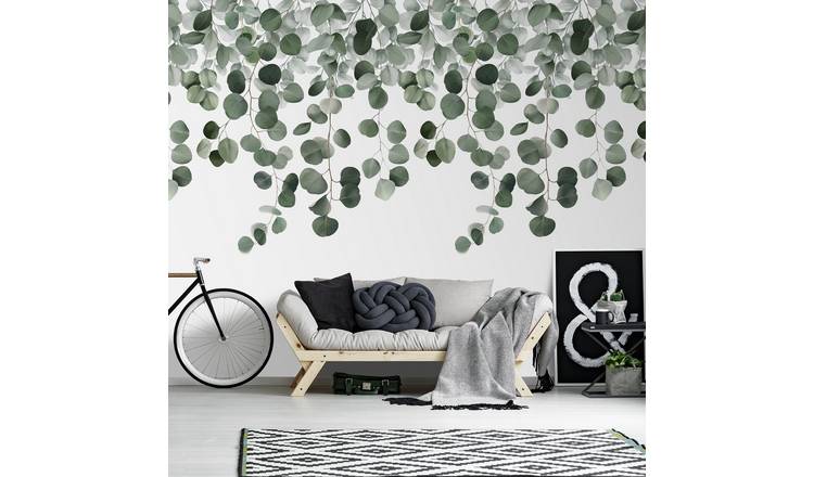 Grandeco Icarus Cascading Leaf 3 Lane Repeatable Wallpaper Mural   - Green
