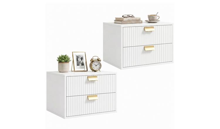 HOMCOM Set of 2 Floating Nightstands with 2 Wave Drawers - White