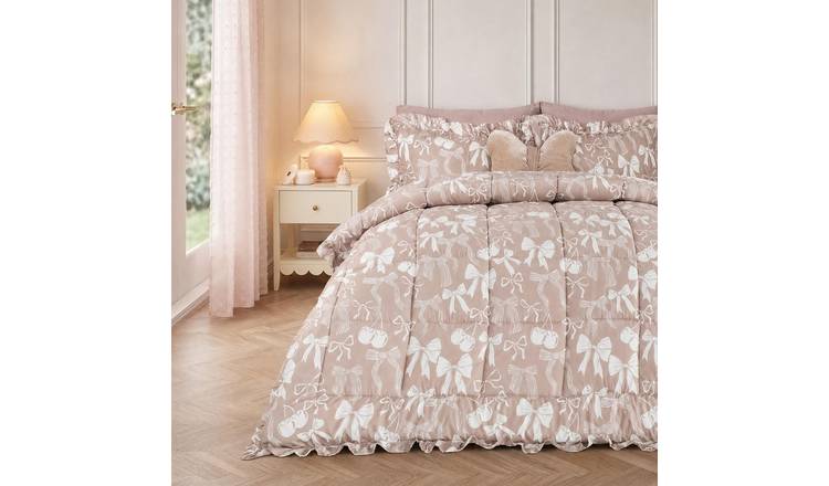 OHS Bows Frill Edge Coverless 7.5 Tog Duvet Set Bedding Natural - King