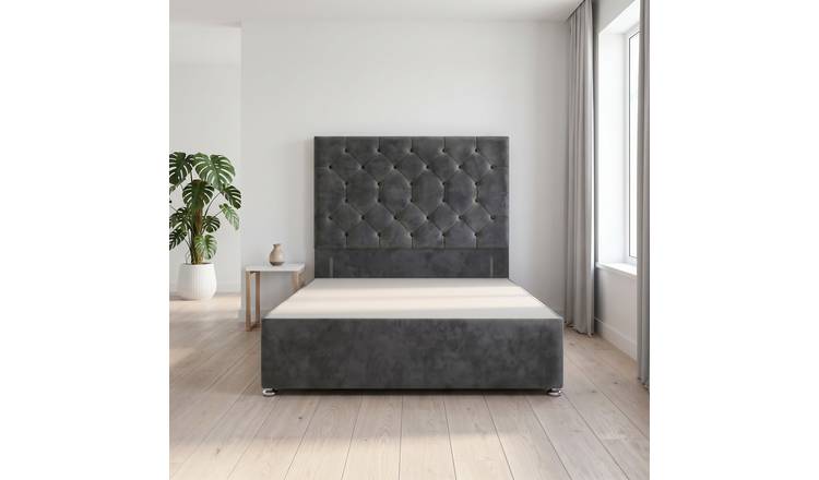 Somnior Diamante Velvet 5FT King Divan Bed Base - Charcoal