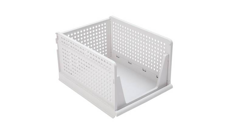 Living and Home Stackable Plastic Clothes Storage Basket - White