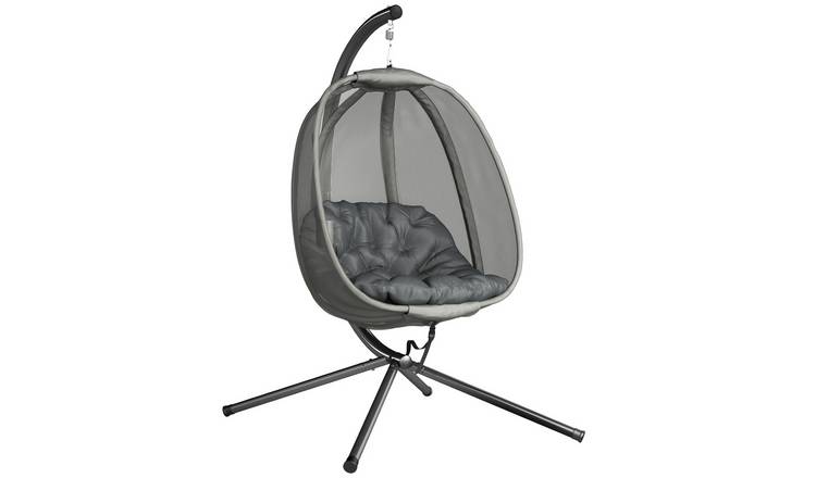 Outsunny Foldable Garden Egg Swing Chair with Side Pocket - Grey