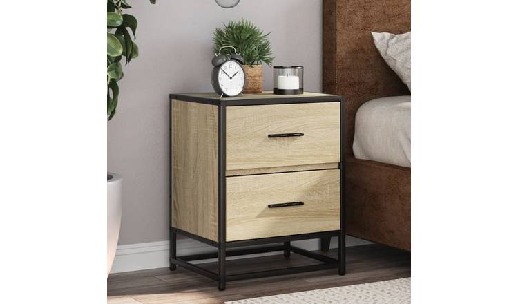Walplus Pack of 2 2 Drawer Bedside Cabinet - Light Oak - 40 x 31 x 50 cm