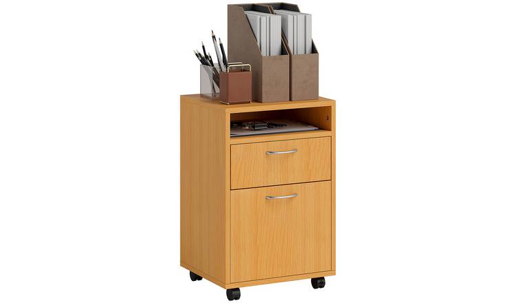 HOMCOM Filing Cabinet with 2 Lockable Drawers Open Shelf - Natural Wood