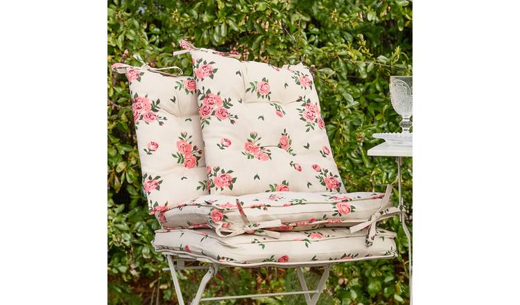 Dibor Set of 4 Vintage Rose Outdoor Garden Chair Seat Cushions - Pink
