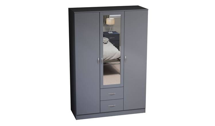 Vida Designs Riano 3 Door 2 Drawer Mirrored Wardrobe - Grey
