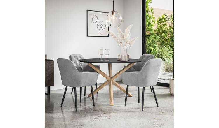 Furniture Online Malvern Anika Black Top Dining Table & 4 Grey Chairs
