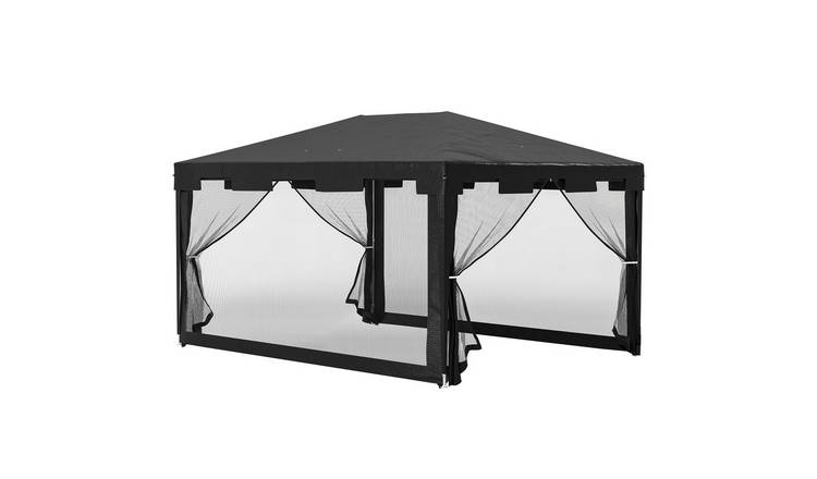 Outsunny Garden Gazebo with Mesh Sidewalls for Outdoor Party - Dark Grey