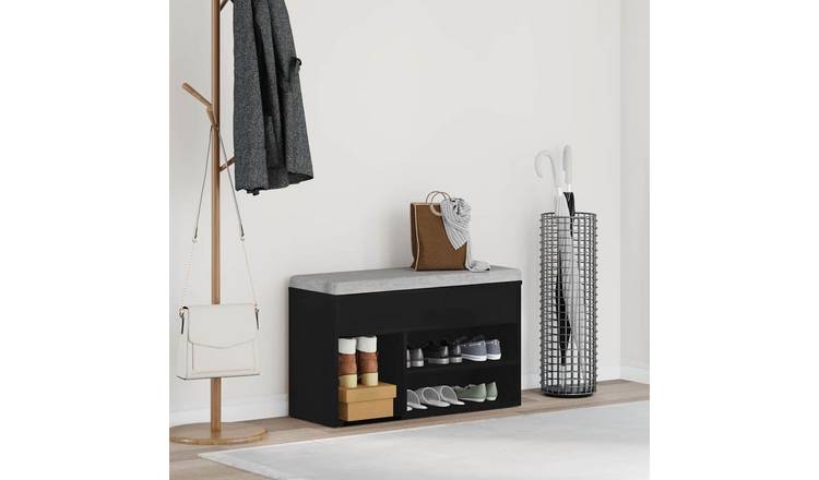 Walplus Engineered Wood Shoe Bench - Black Oak - 80 x 30 x 45 cm