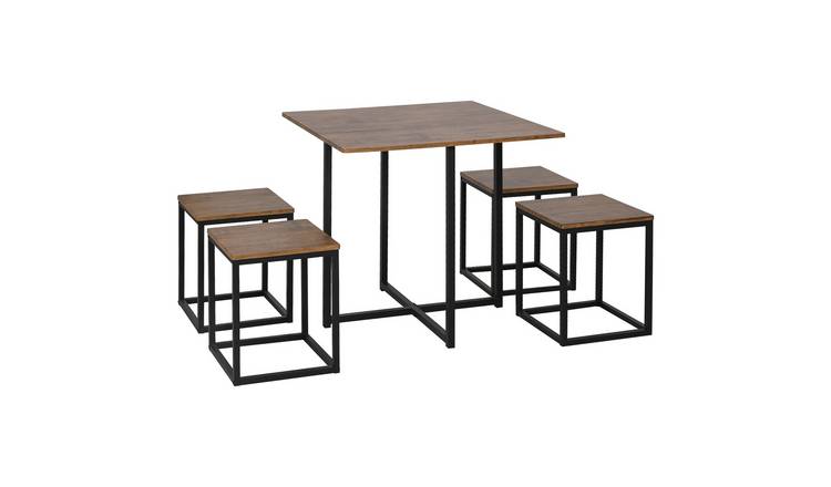 HOMCOM 5 Piece Metal Industrial Dining Table - Walut Wood Color