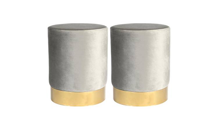 Harbour Housewares Round Velvet Pouffes - 29 x 36cm - Grey